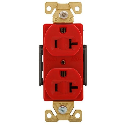 Cooper AH5362RD Receptacle Duplex 20A125V 2P3W Brass Strap Back & Side Wired Red