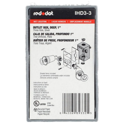 Red Dot IHD3-3 1-Gang Weatherproof Box w/3 1" Hubs